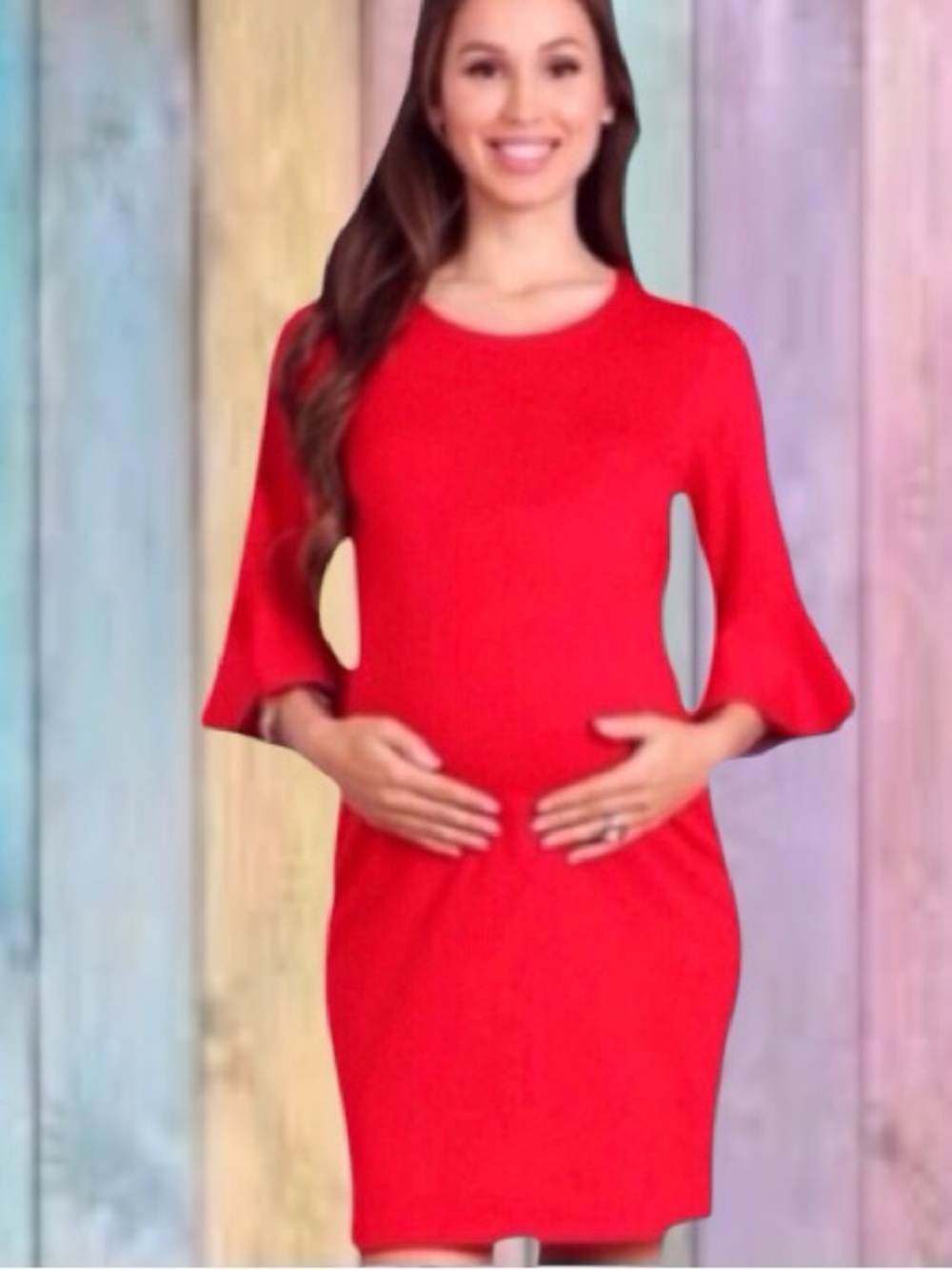 Red Maternity Bell Sleeve Round Neckline Dress New